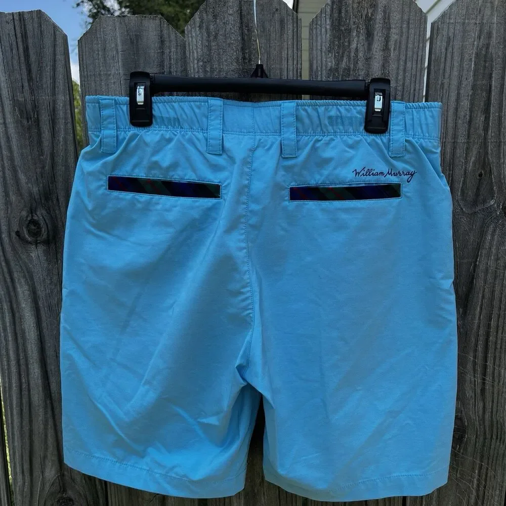 William Murray Performance Golf Shorts Men 32 Straight Fit Blue Athletic Tartan